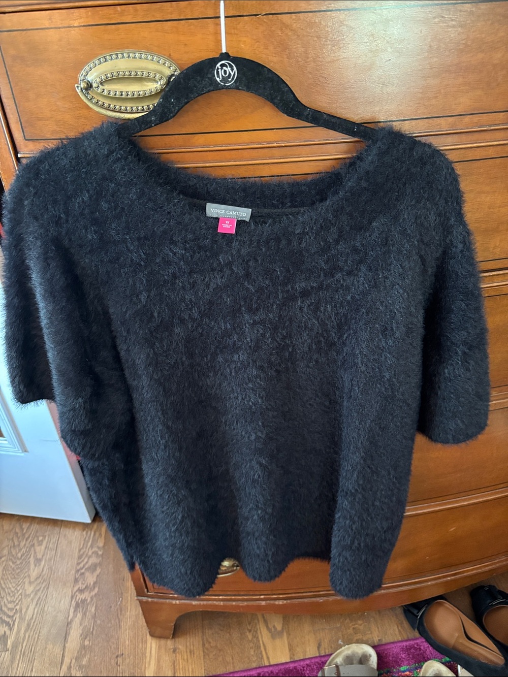 Vince Camuto Black Fuzzy Crewneck Sweater